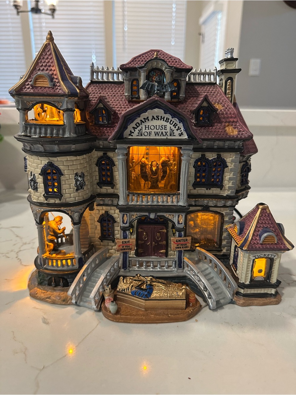 Lemax Ceramic House of Wax Halloween decor Lights & Sounds Tested Works